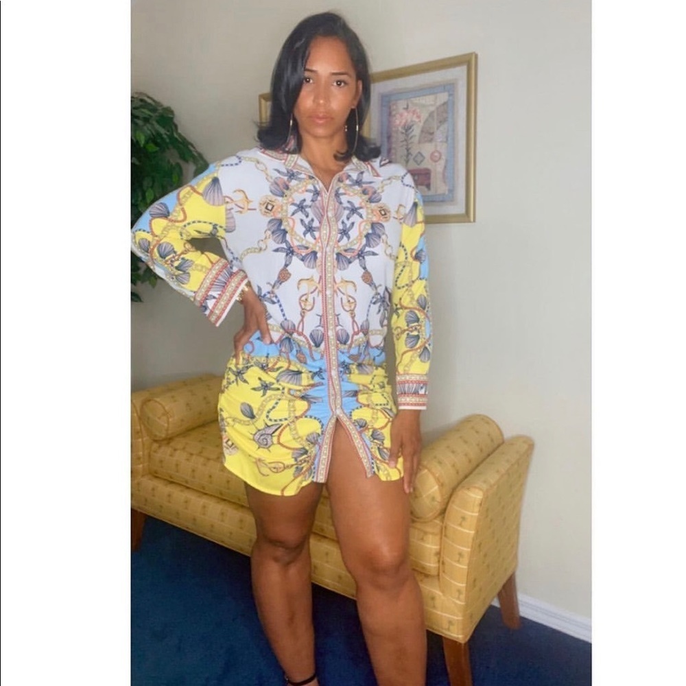 Oceania Printed Button Down Ruched Dress - Picture 2 of 2